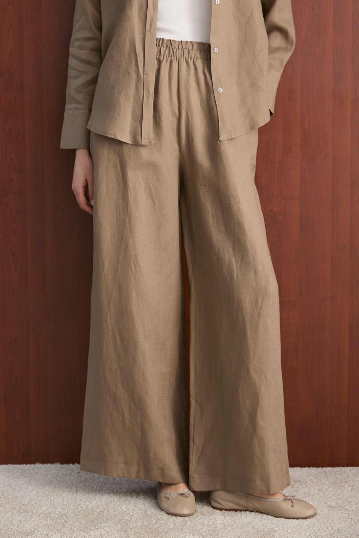 Keten Pantolon 32-2765-1 Vizon Kadın Pantolon