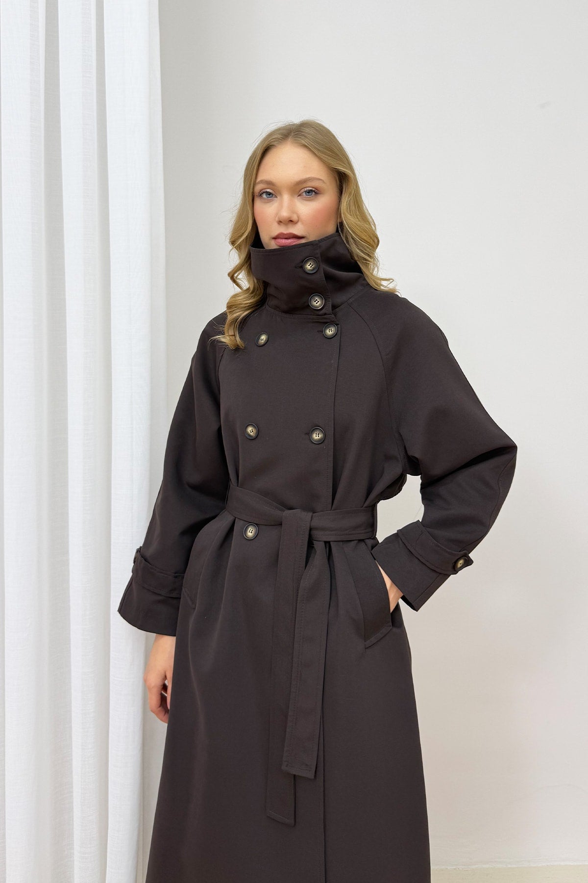 Düğmeli Uzun Trench 12-70194