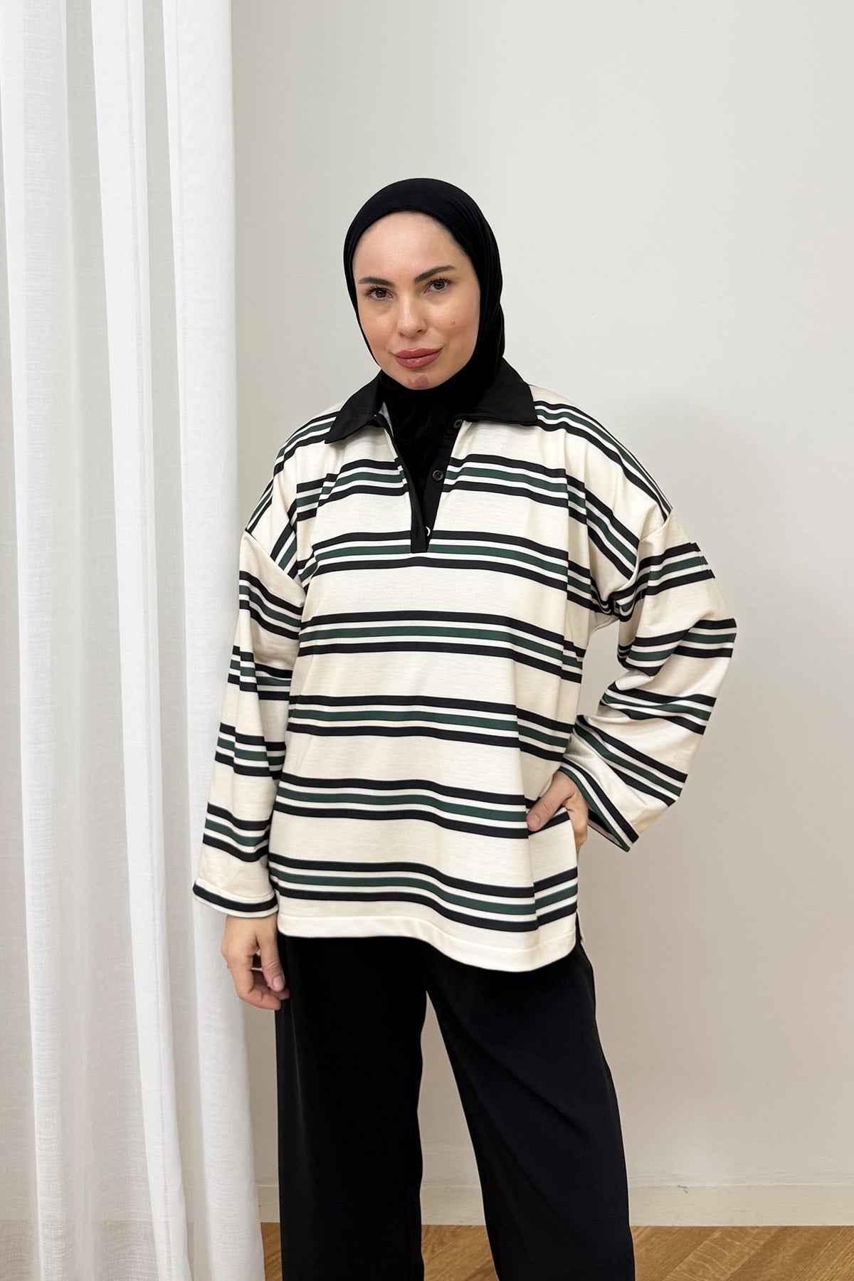 Polo Yaka Çizgili Tunik 79-7045