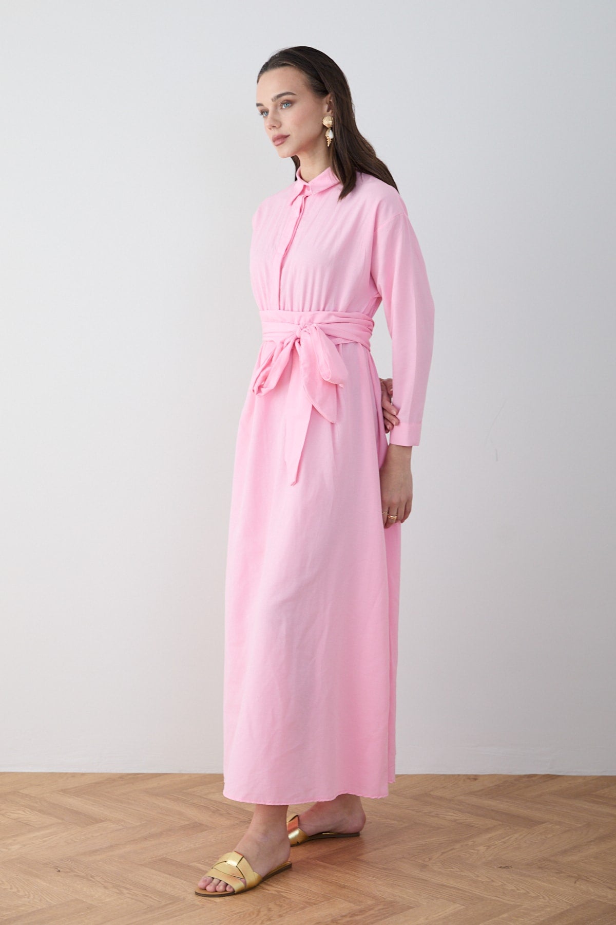 Kuşaklı Poplin Elbise 68-6302