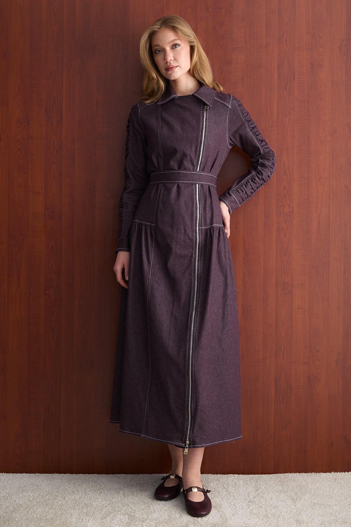Fermuarlı Denim Elbise 32-2763