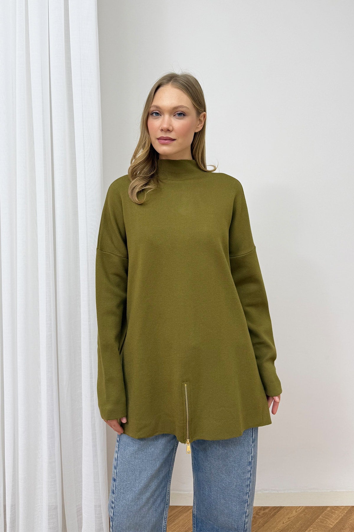 Fermuar Detaylı Triko Tunik 87-2670