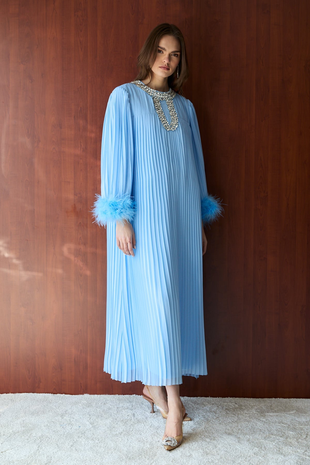 Taşlı Piliseli Elbise 32-2659