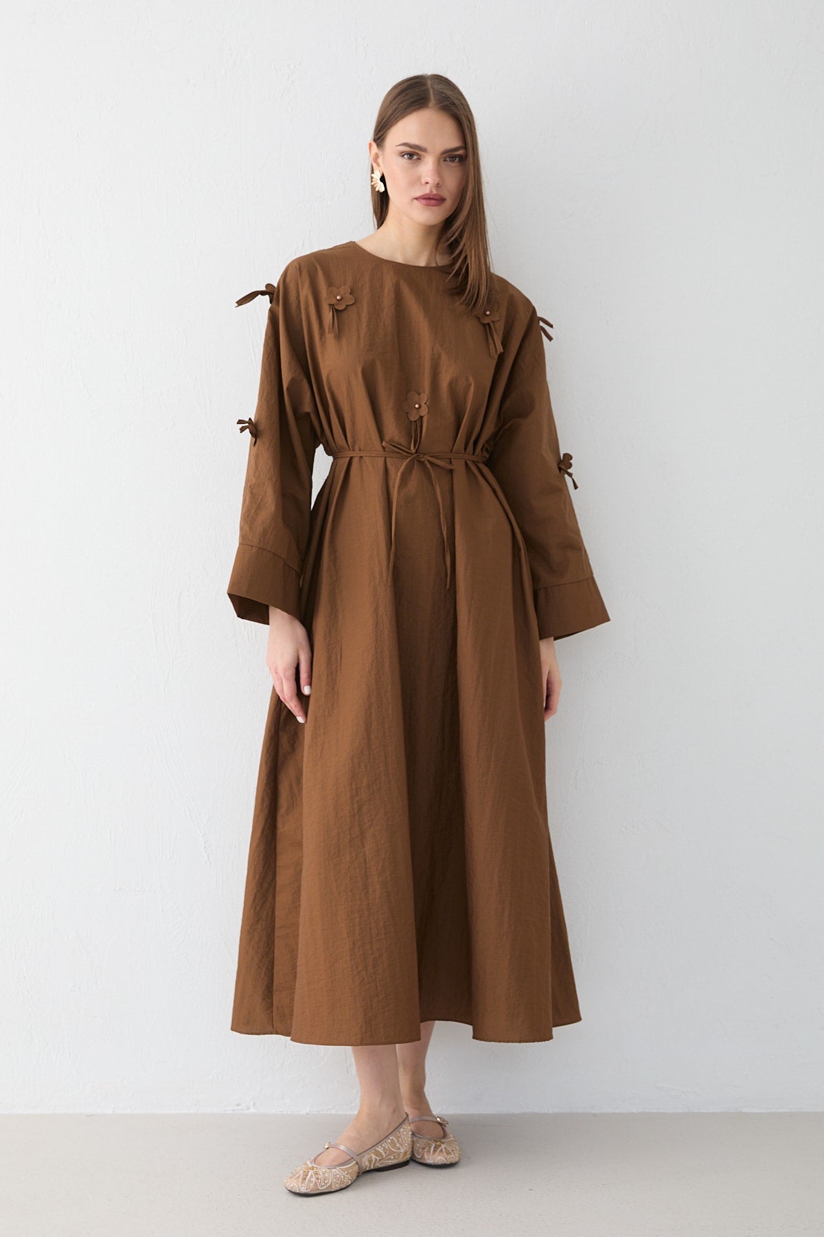 Çiçek Detaylı Elbise 32-2669