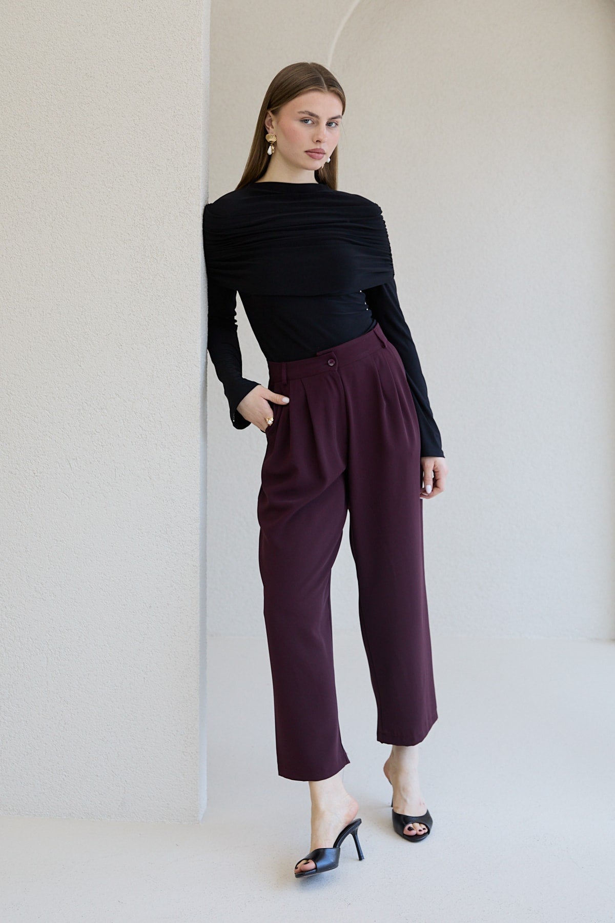 Basic Pantolon 32 Bordo Kadın Pantolon