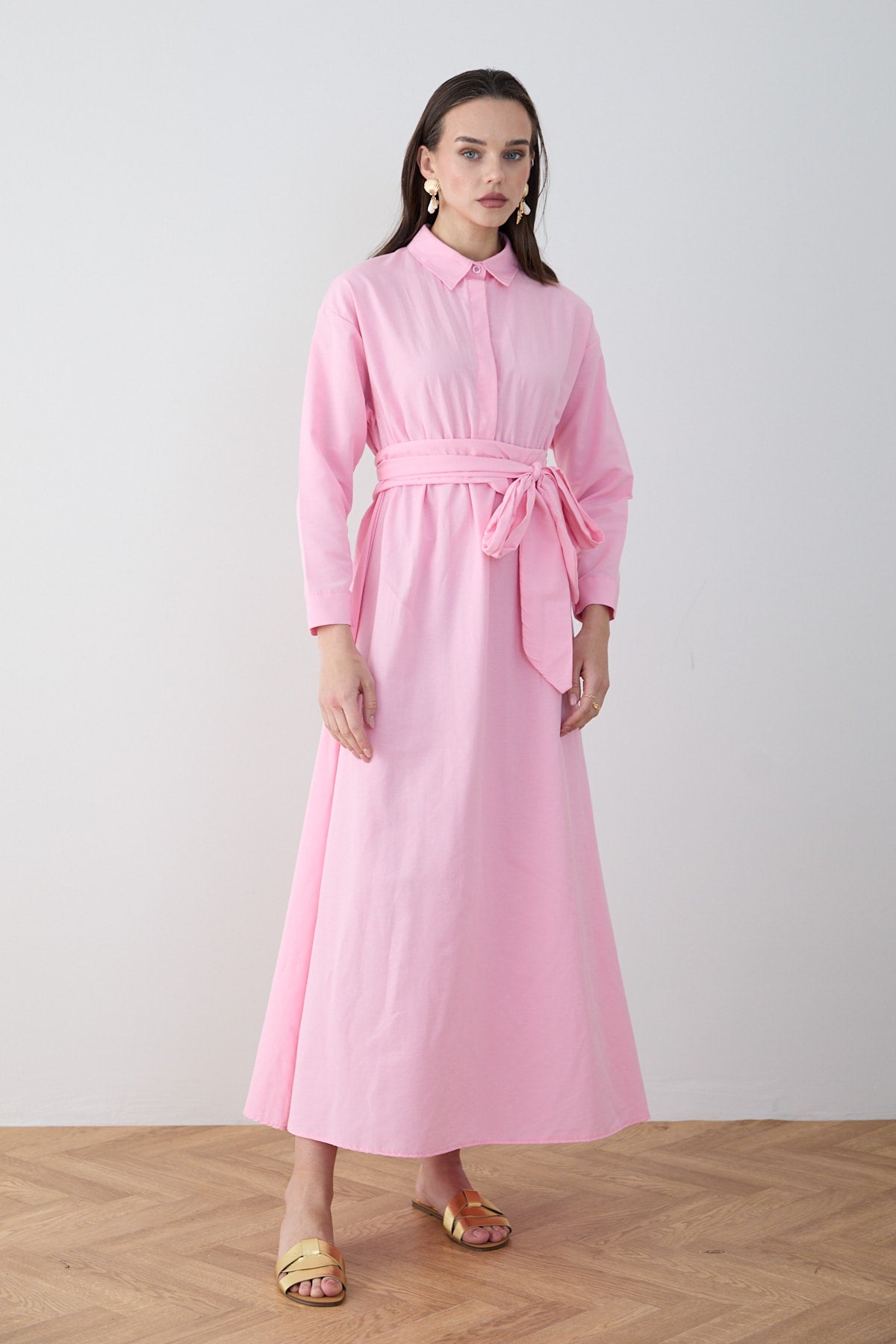Kuşaklı Poplin Elbise 68-6302