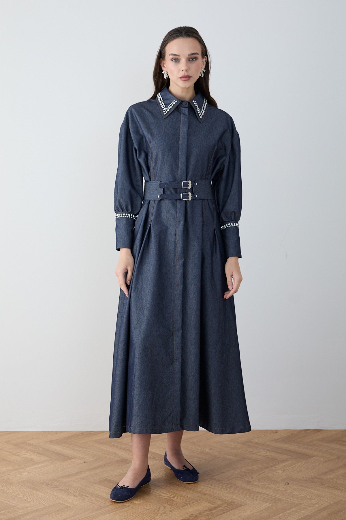 Taşlı Denim Elbise 32-2797