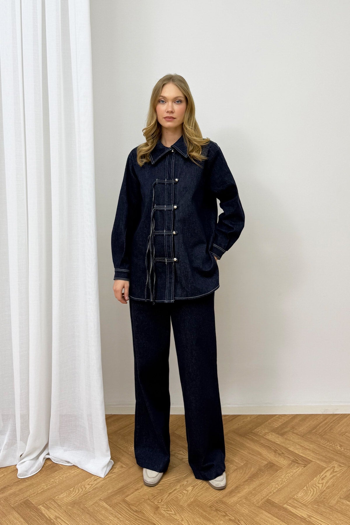 Düğmeli Denim Takım 3-4554