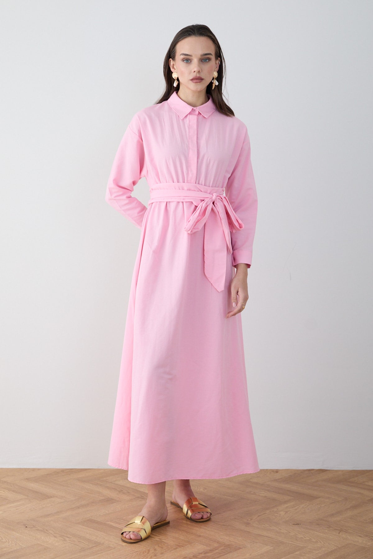 Kuşaklı Poplin Elbise 68-6302