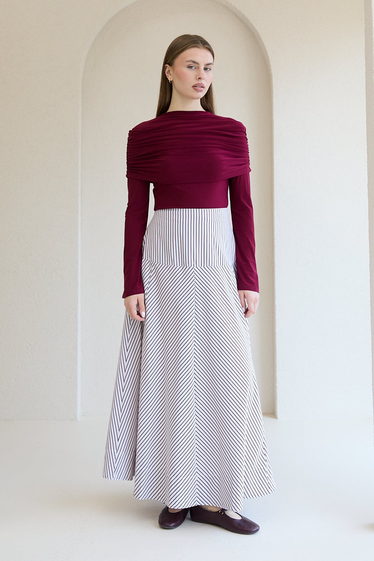 Çizgili Poplin Etek 32-2828