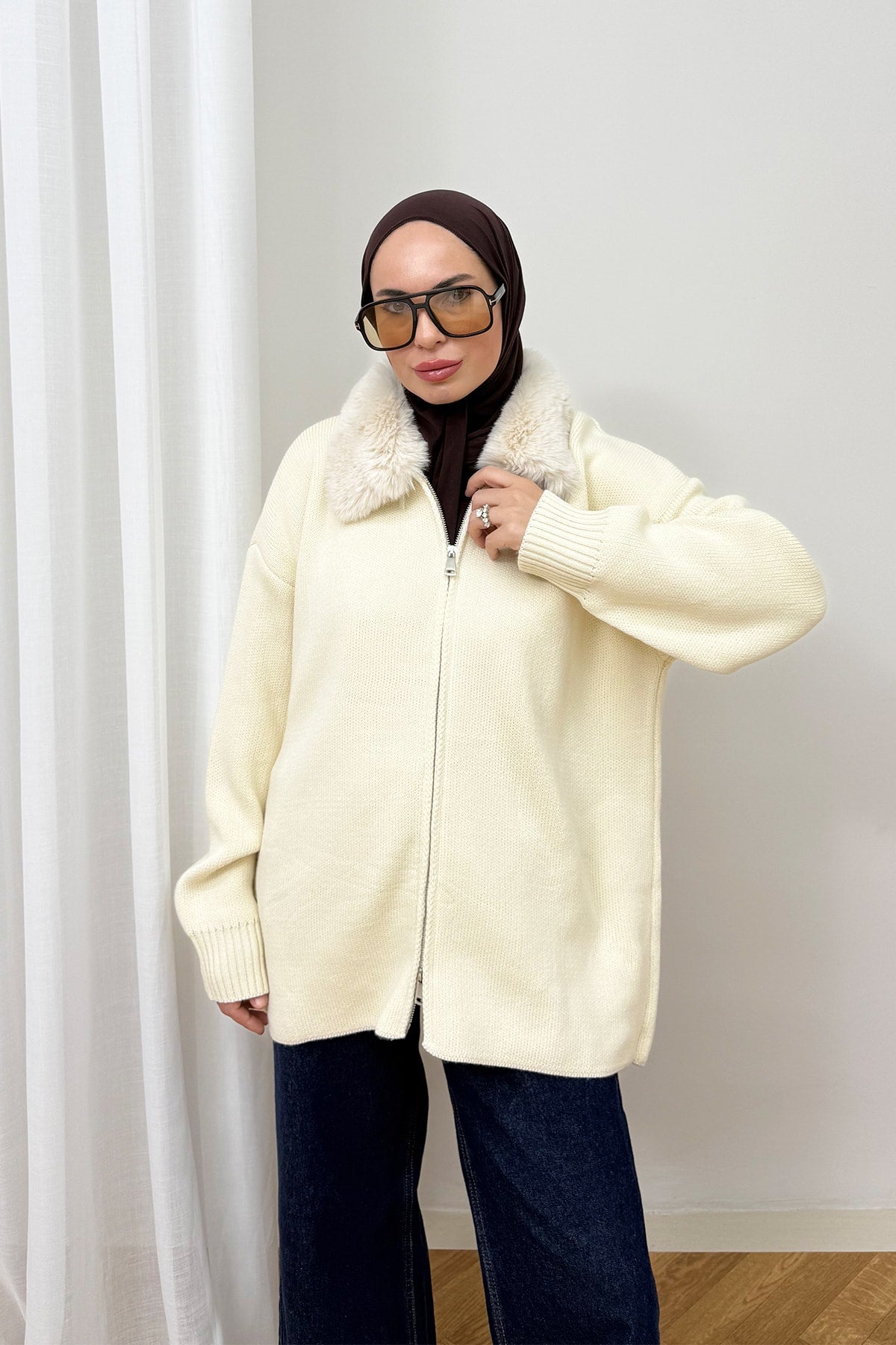 Kürk Yaka Triko Hırka 87-26248