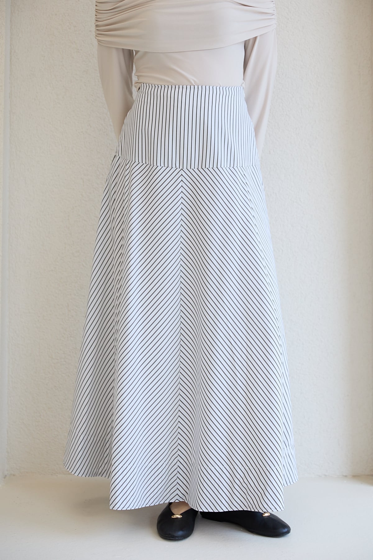 Çizgili Poplin Etek 32-2828