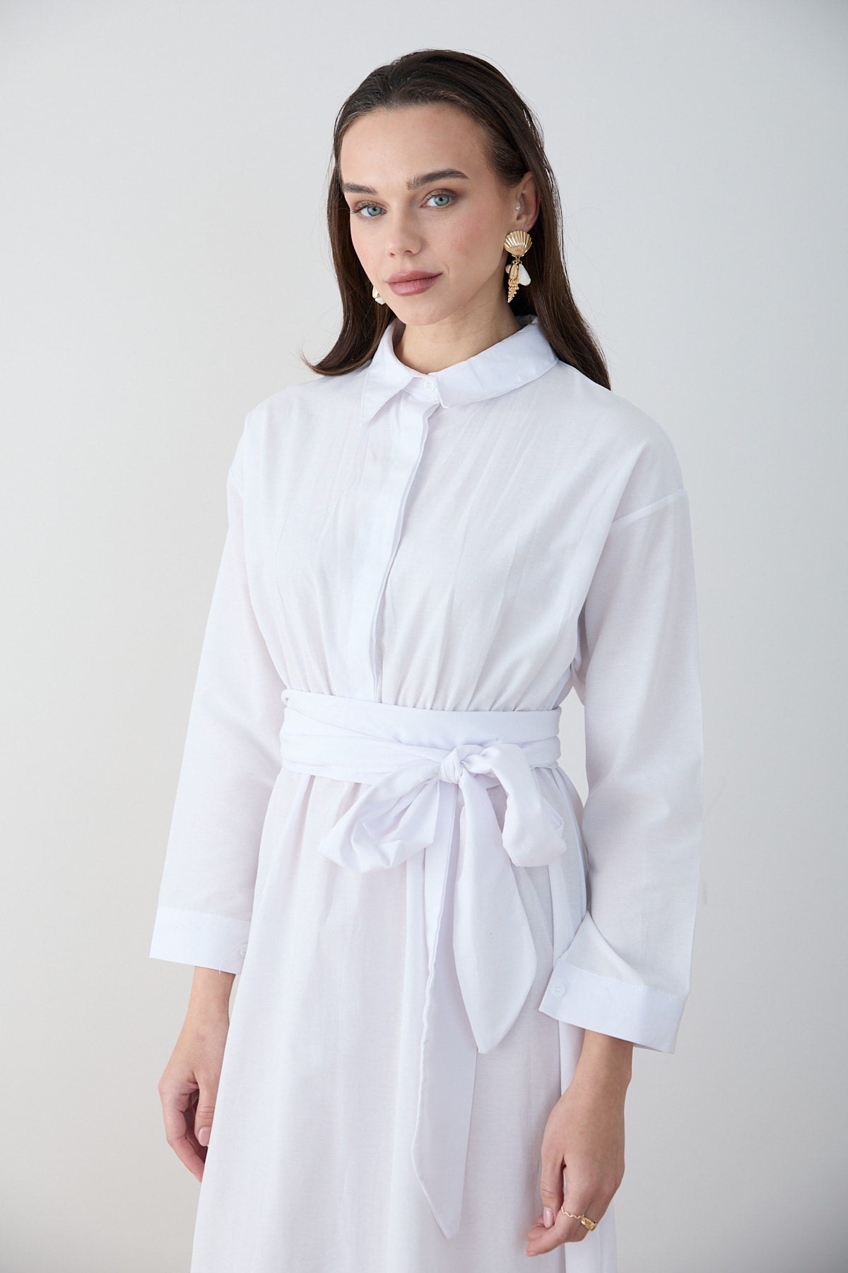 Kuşaklı Poplin Elbise 68-6302