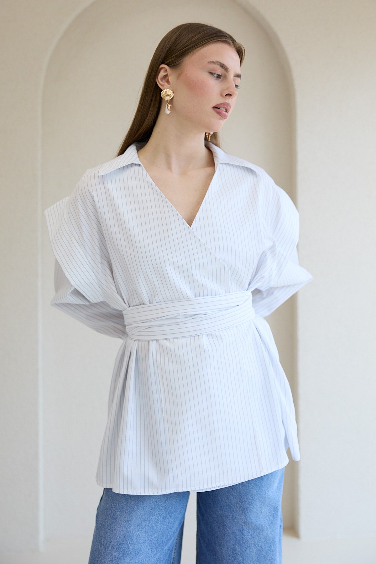 Çizgili Poplin Gömlek 32-2761
