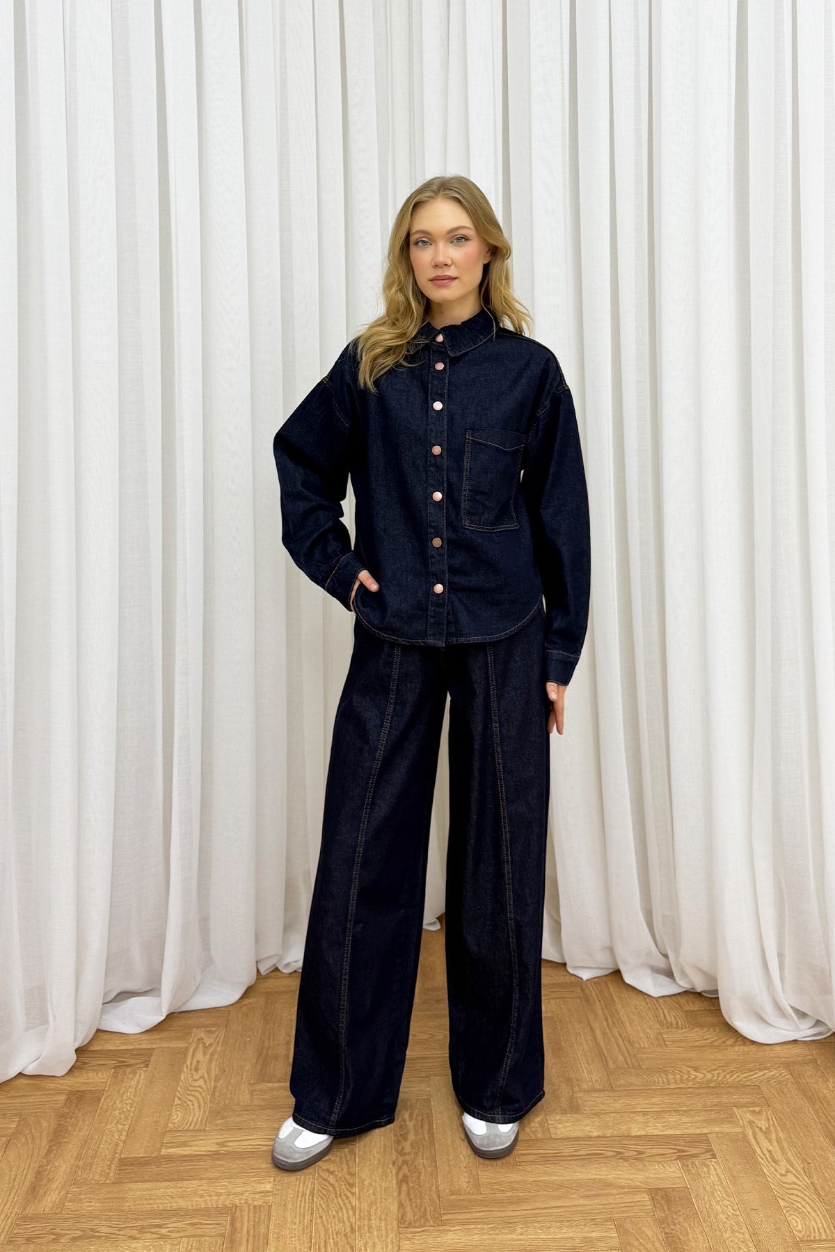 Denim Düğmeli Takım 86-0270