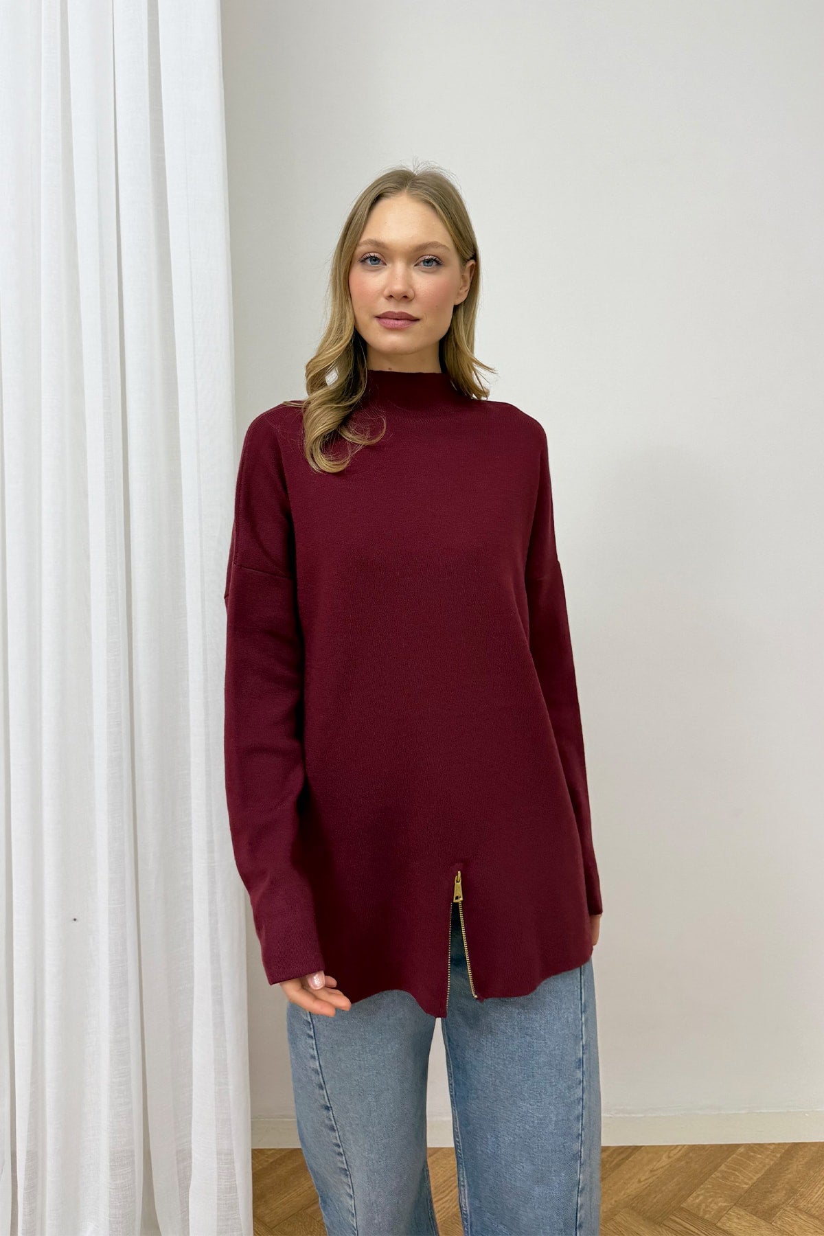 Fermuar Detaylı Triko Tunik 87-2670