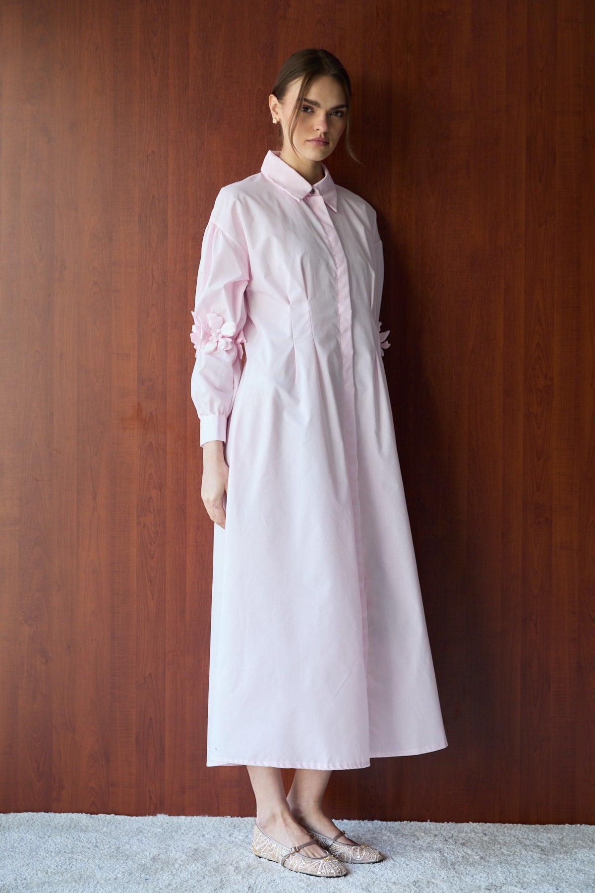 Çiçek Detaylı Poplin Elbise 32-2377-1