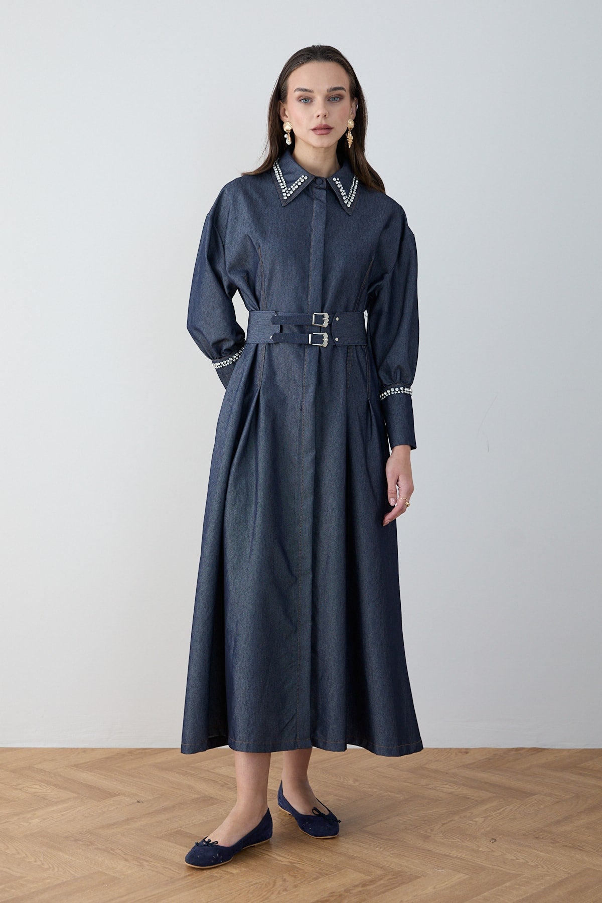 Taşlı Denim Elbise 32-2797