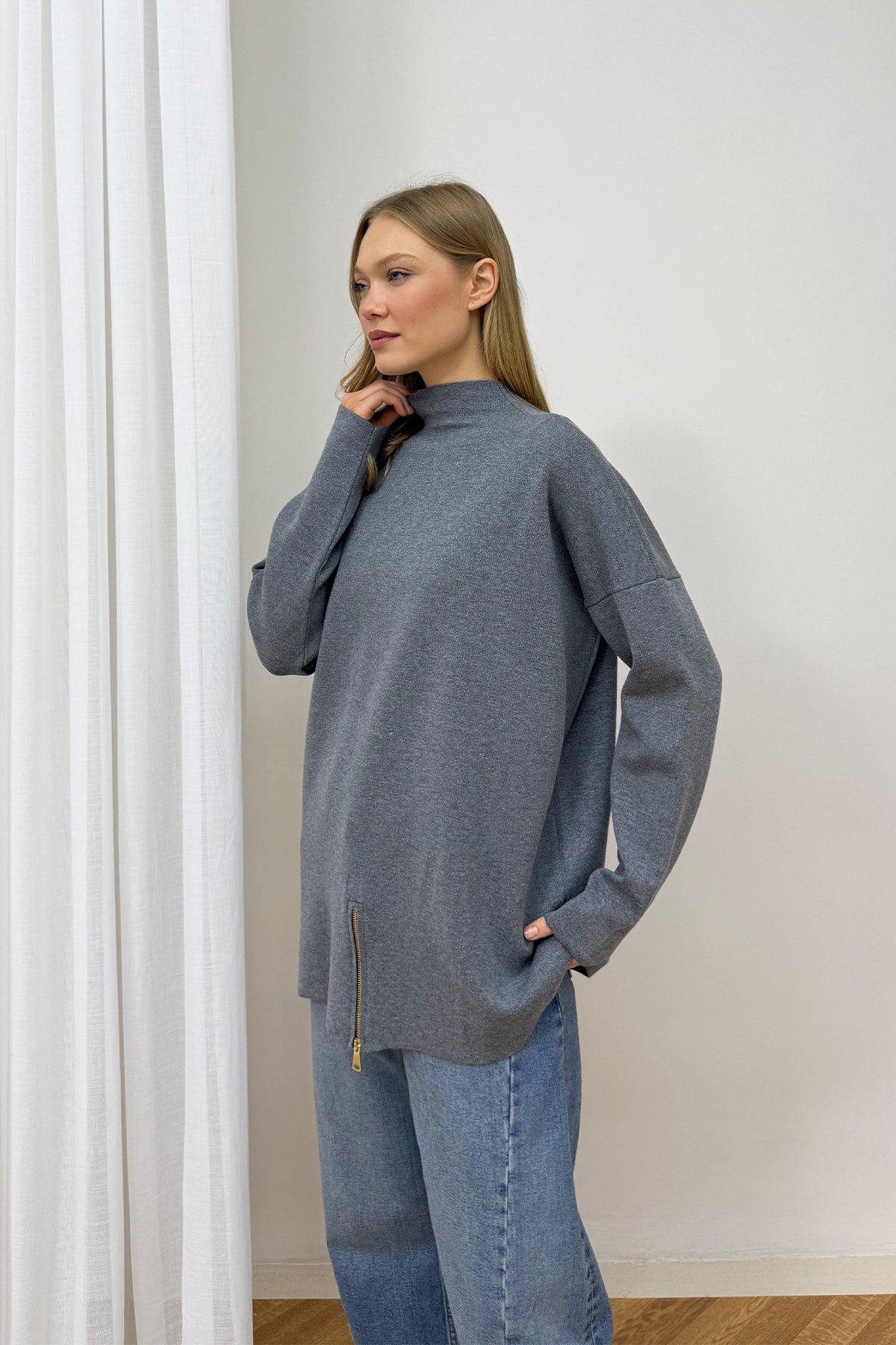 Fermuar Detaylı Triko Tunik 87-2670