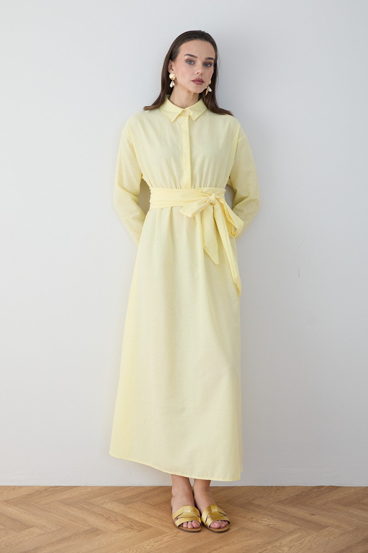 Kuşaklı Poplin Elbise 68-6302