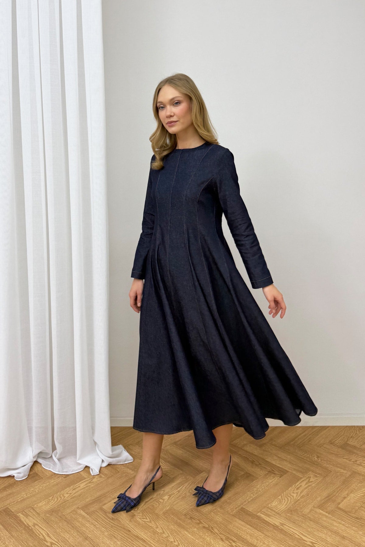 Fermuarlı Denim Elbise 32-9500