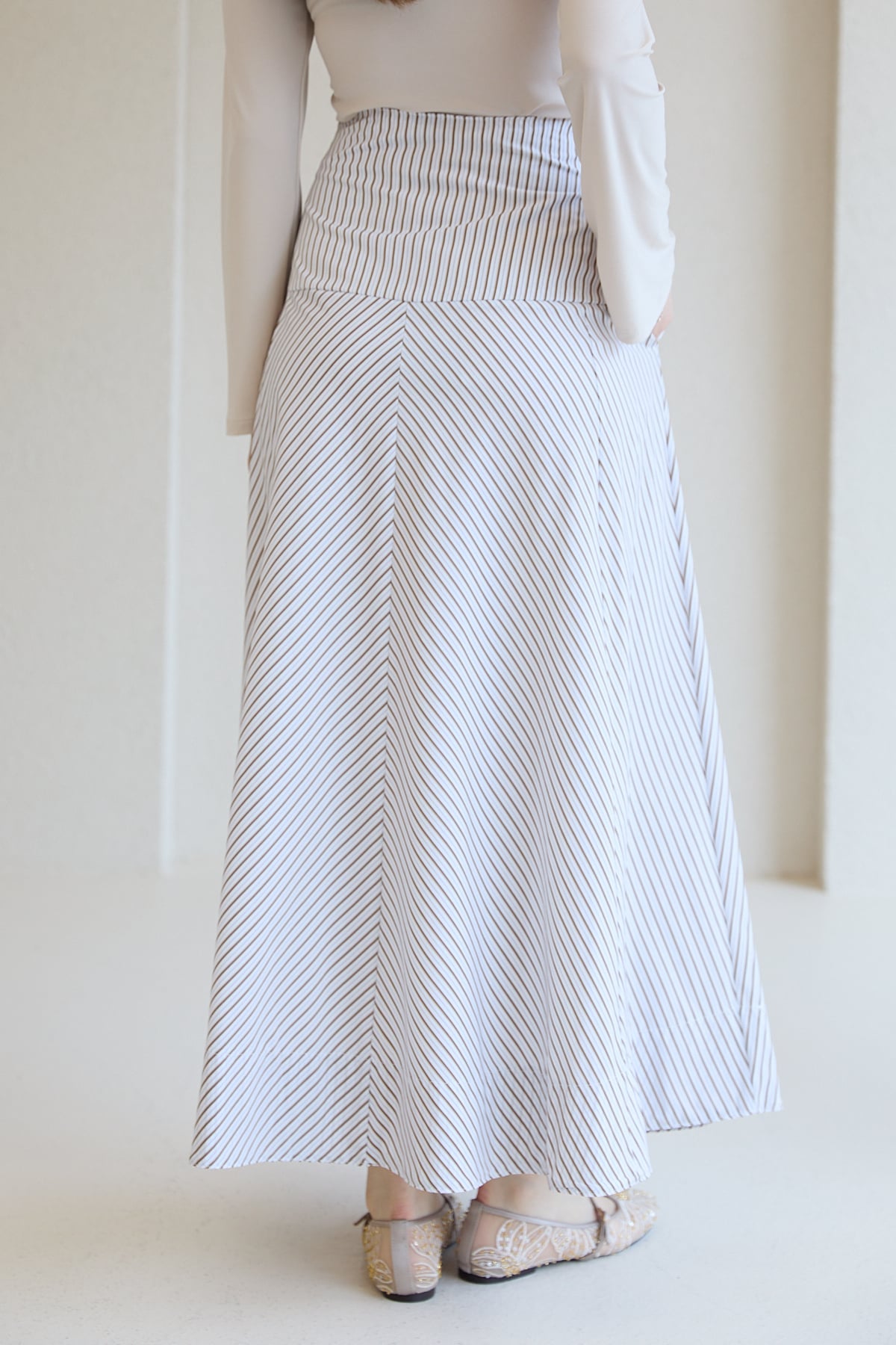Çizgili Poplin Etek 32-2828