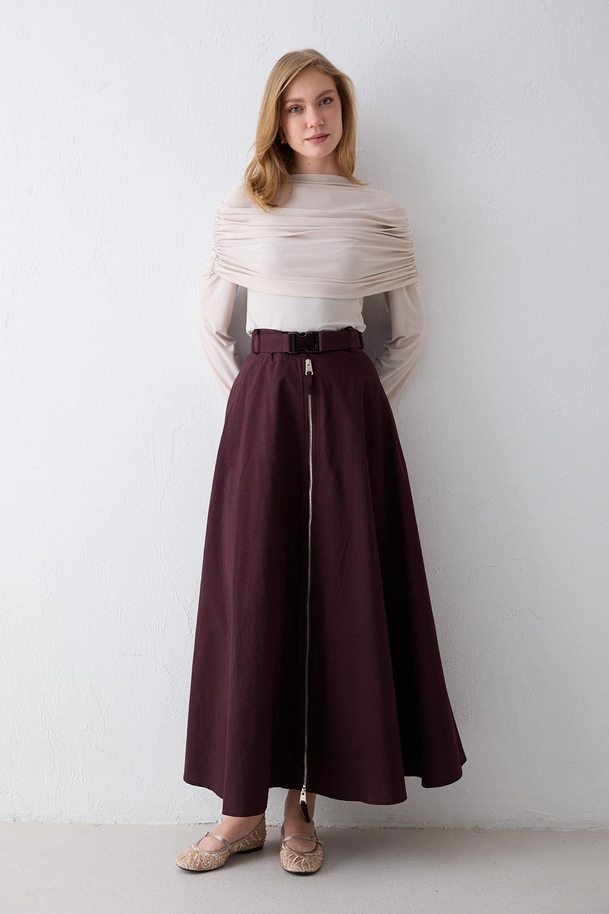 Fermuar Detaylı Poplin Etek 32-2714