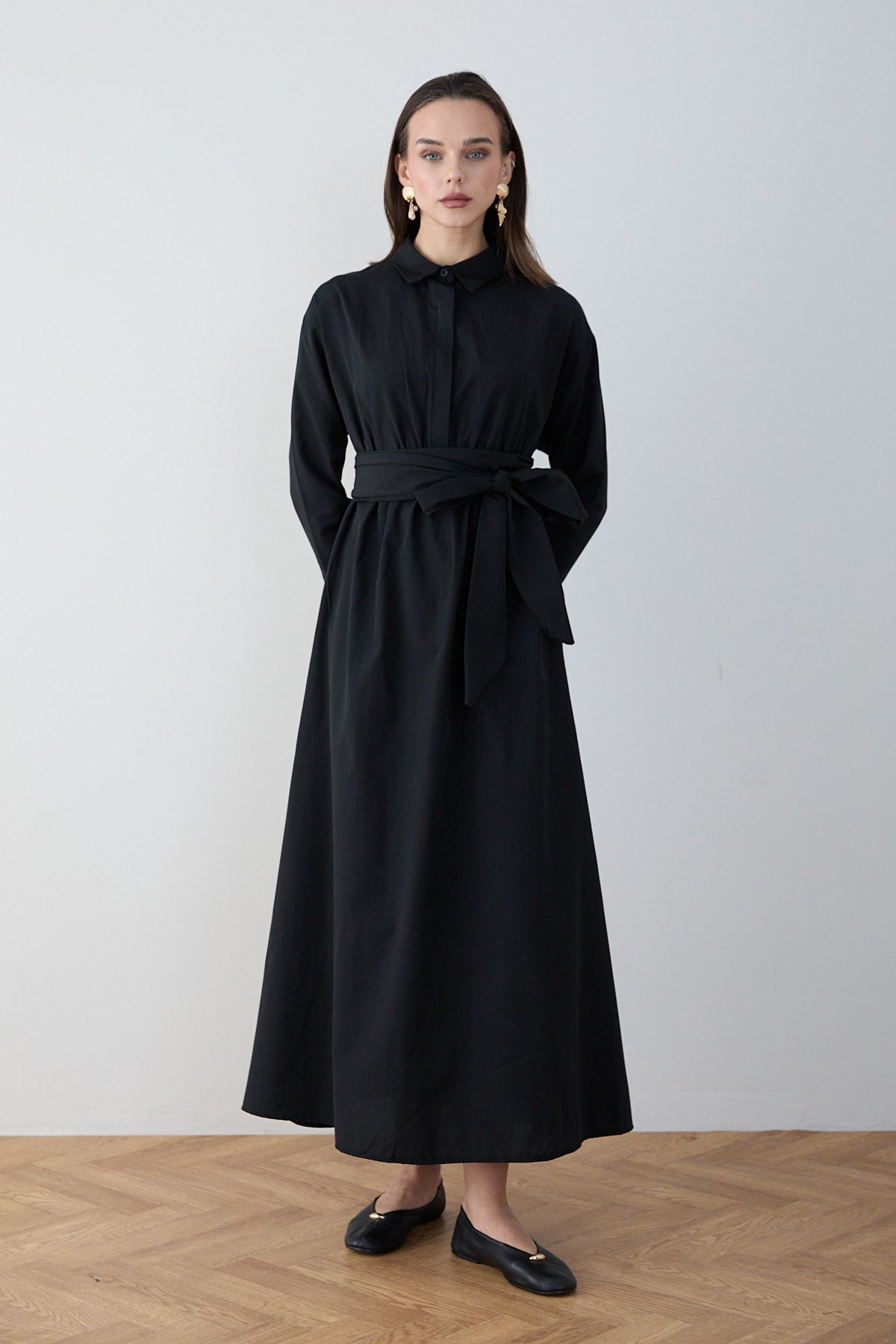 Kuşaklı Poplin Elbise 68-6302