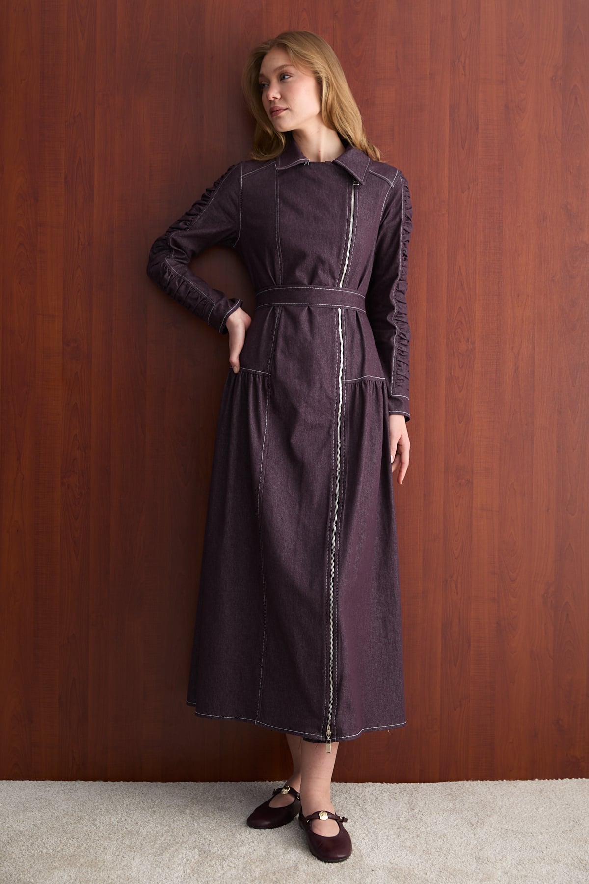 Fermuarlı Denim Elbise 32-2763