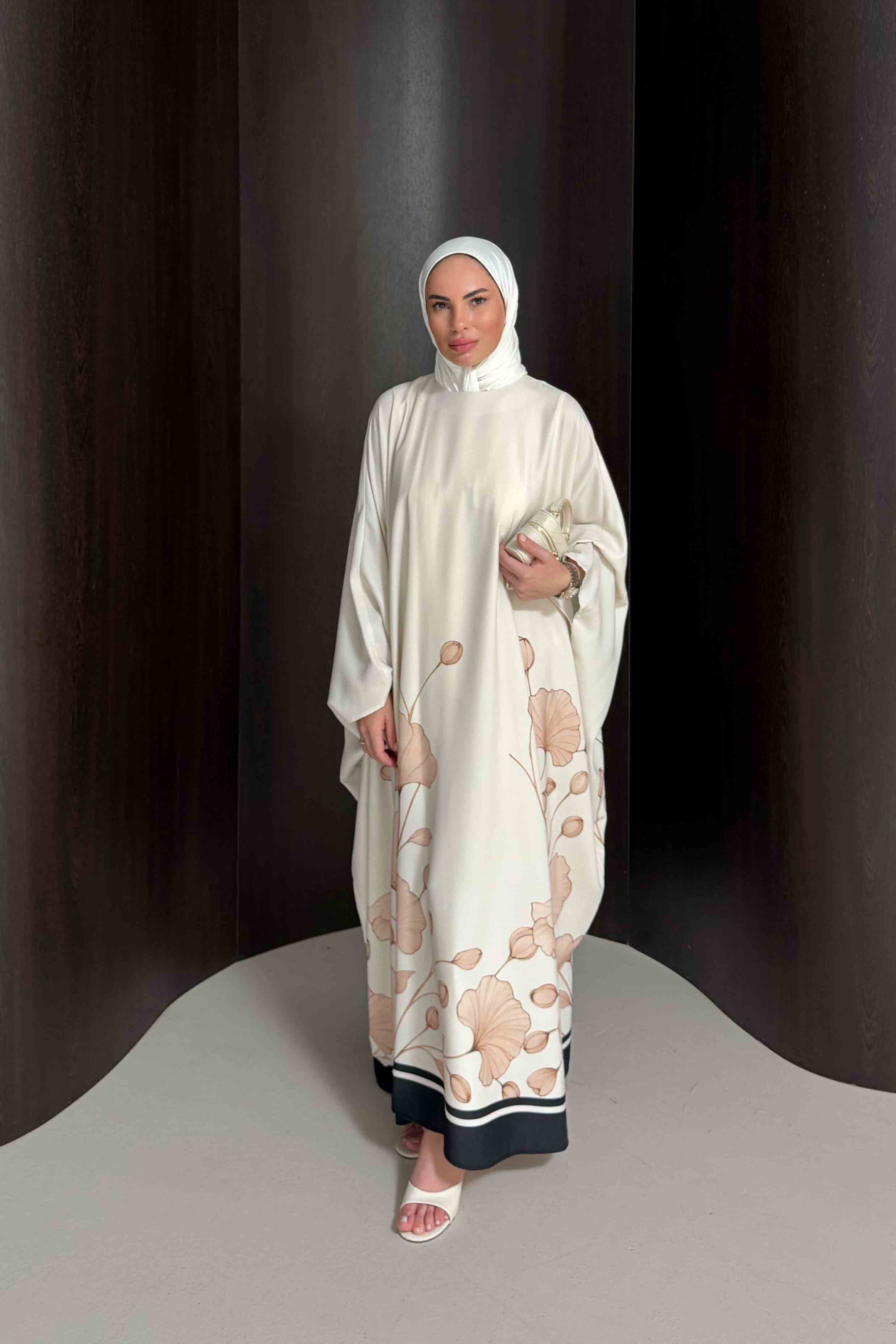 Çiçekli Kaftan Elbise 32-2938