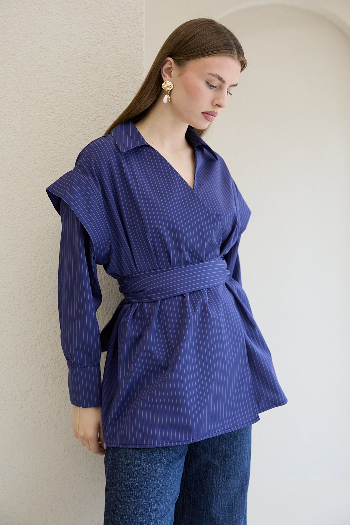 Çizgili Poplin Gömlek 32-2761