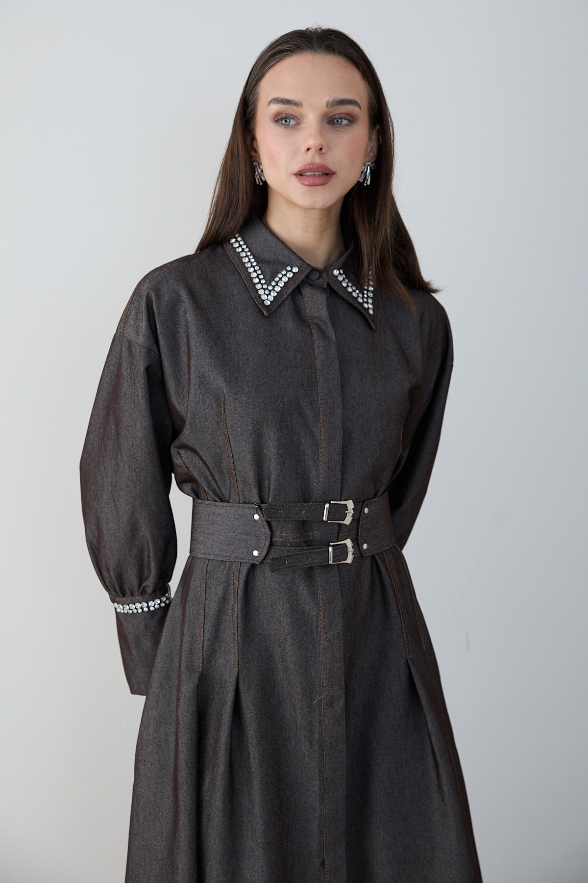Taşlı Denim Elbise 32-2797
