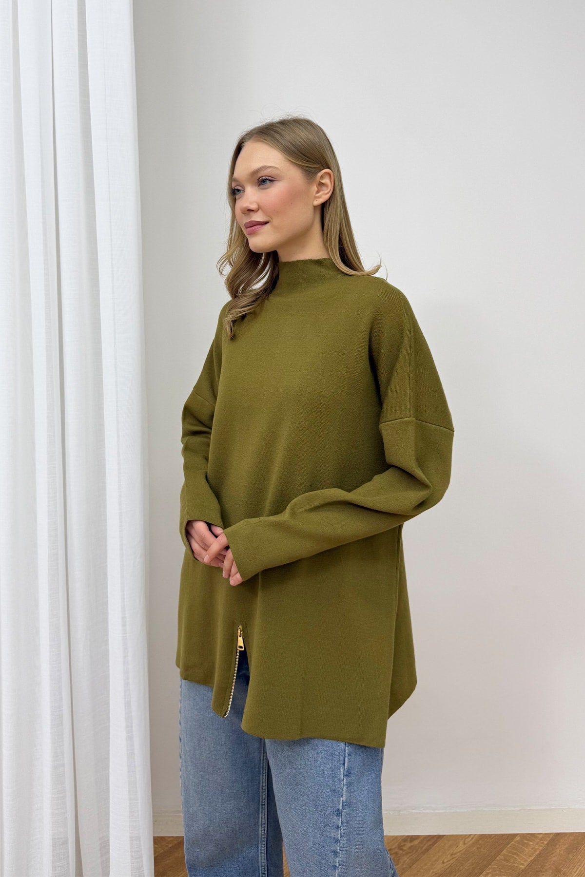 Fermuar Detaylı Triko Tunik 87-2670