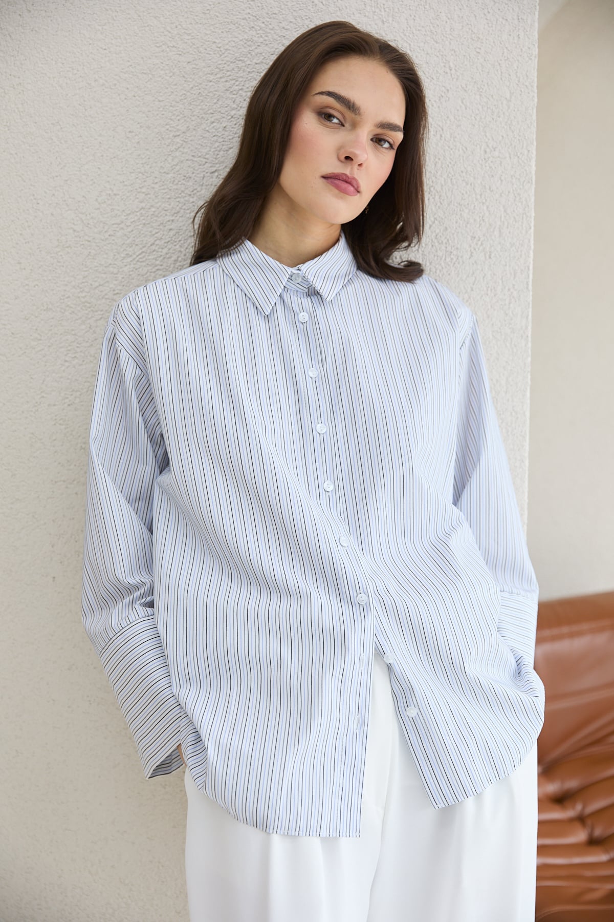 Oversize Çizgili Gömlek 32-2812