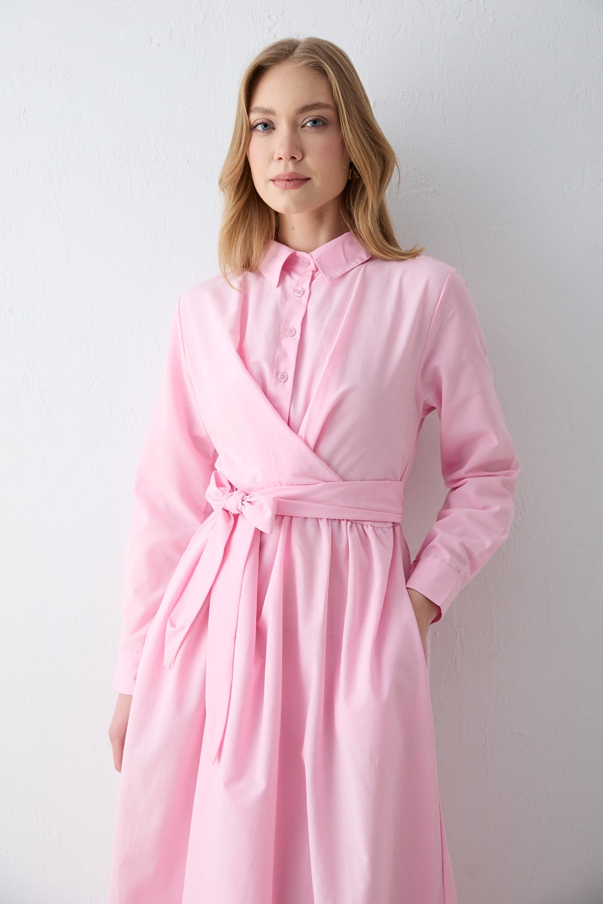 Bağlamalı Poplin Elbise 68-6163-1