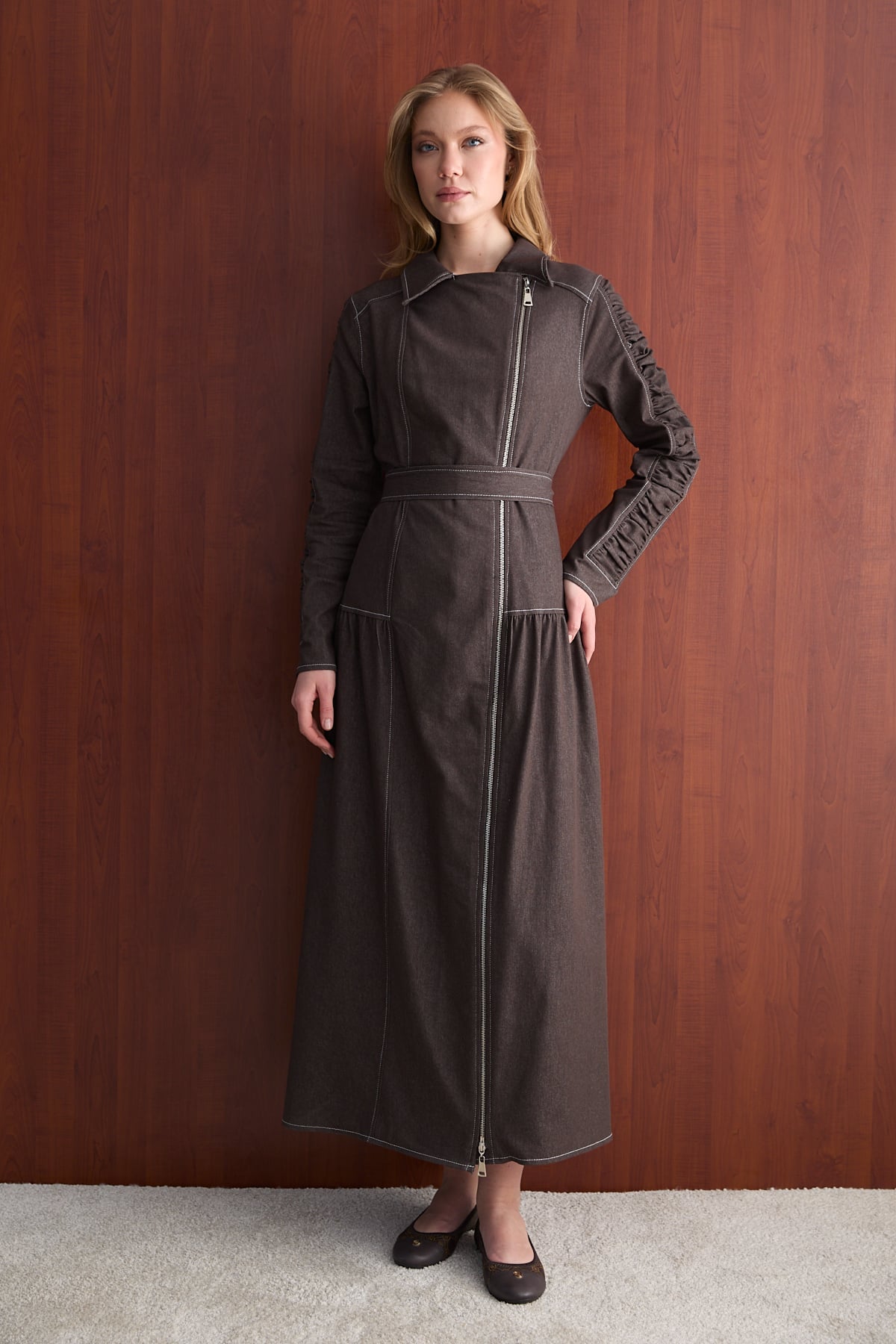 Fermuarlı Denim Elbise 32-2763