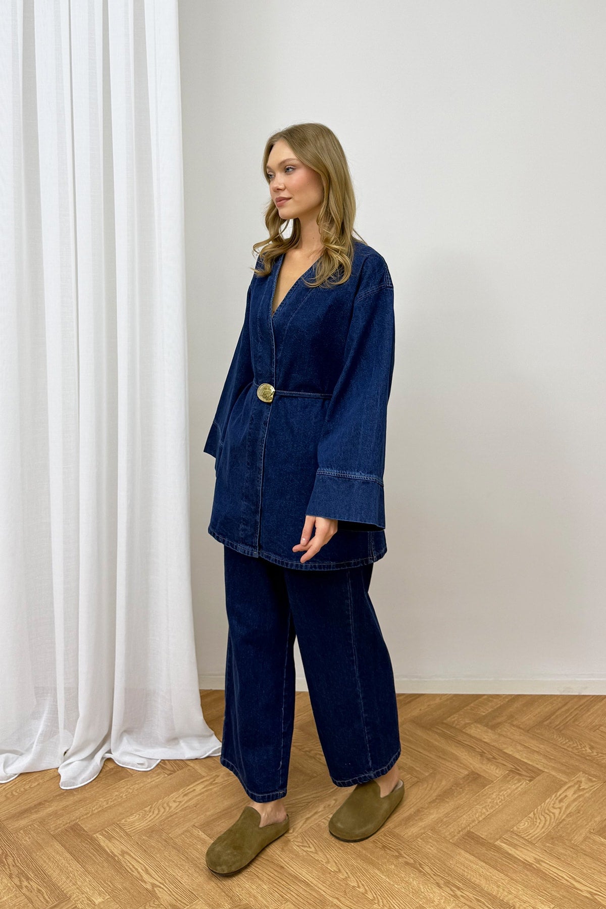Düğmeli Broşlu Denim Takım 3-725