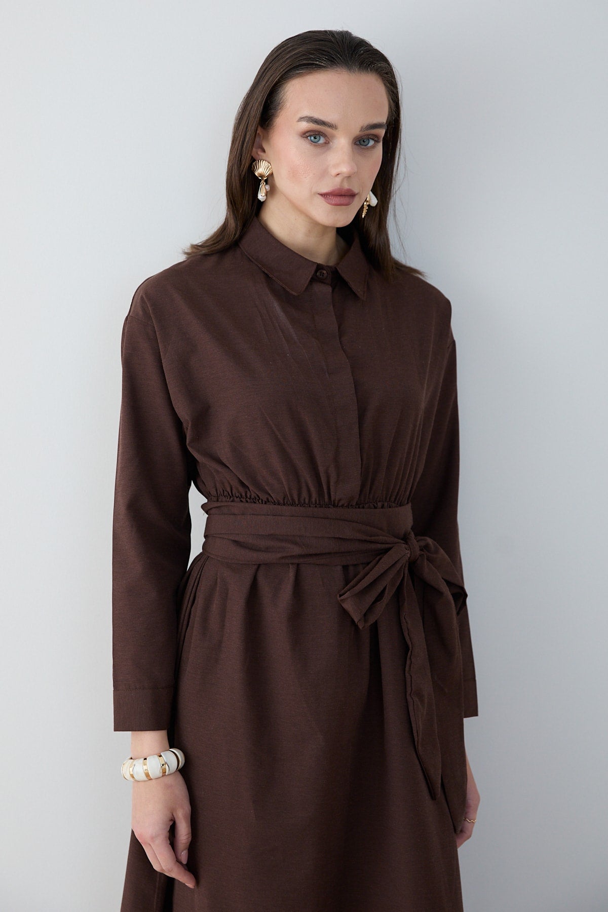 Kuşaklı Poplin Elbise 68-6302