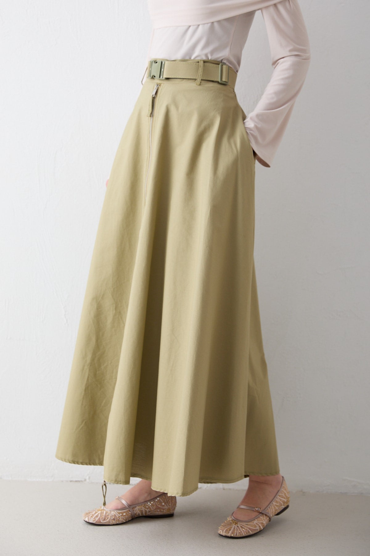 Fermuar Detaylı Poplin Etek 32-2714