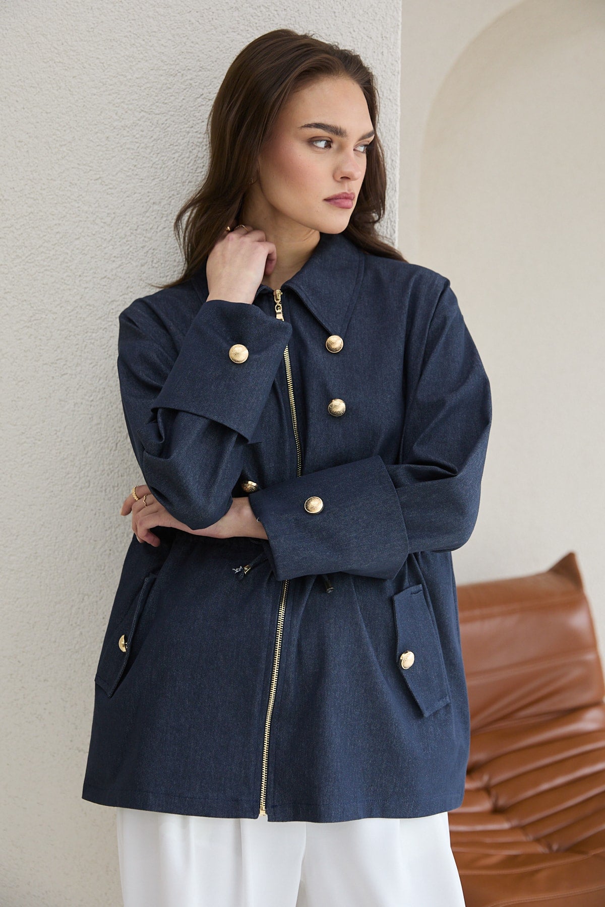 Düğmeli Denim Kap 32-2779