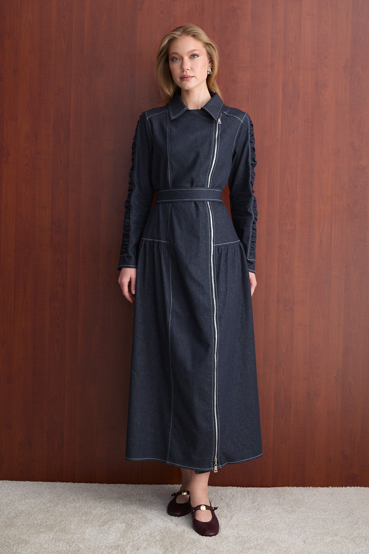 Fermuarlı Denim Elbise 32-2763