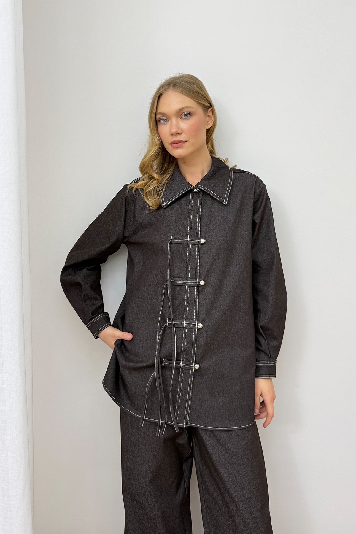 Düğmeli Denim Takım 3-4554