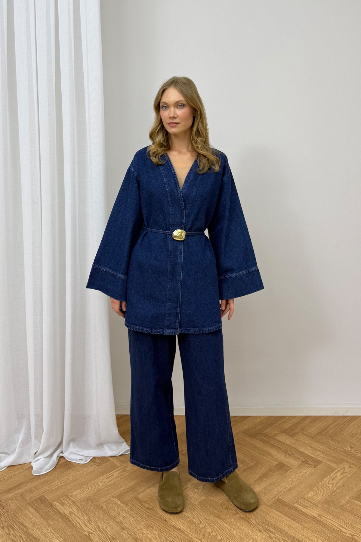 Düğmeli Broşlu Denim Takım 3-725