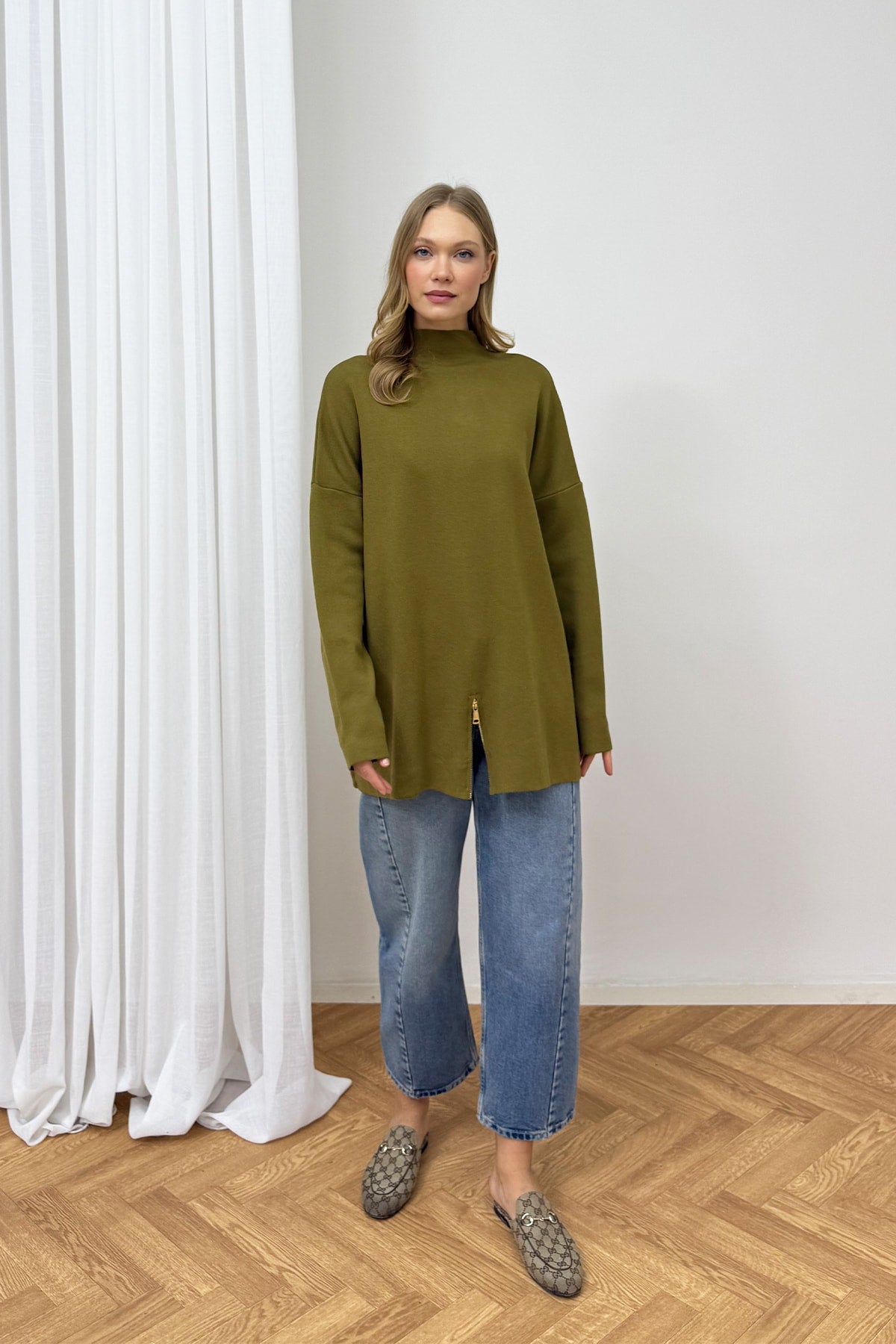 Fermuar Detaylı Triko Tunik 87-2670