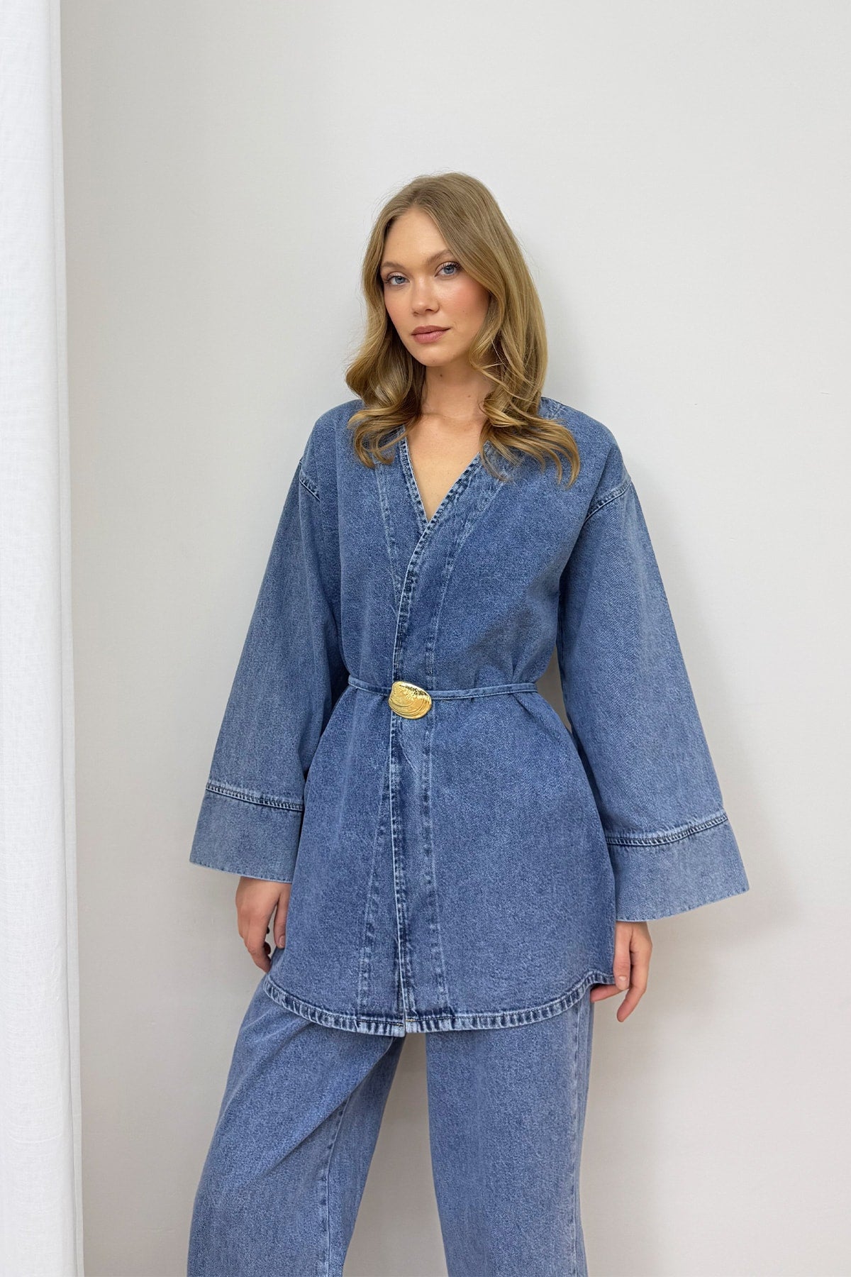 Düğmeli Broşlu Denim Takım 3-725