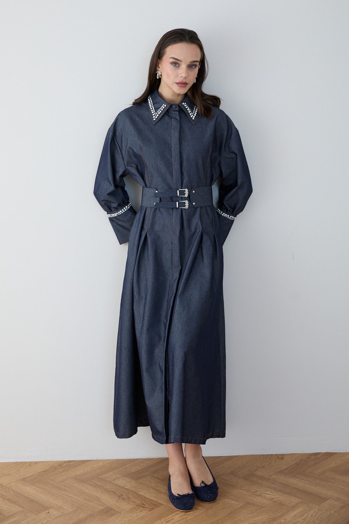 Taşlı Denim Elbise 32-2797