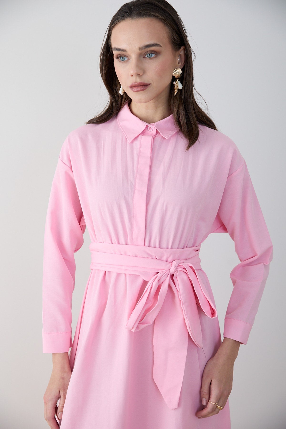 Kuşaklı Poplin Elbise 68-6302