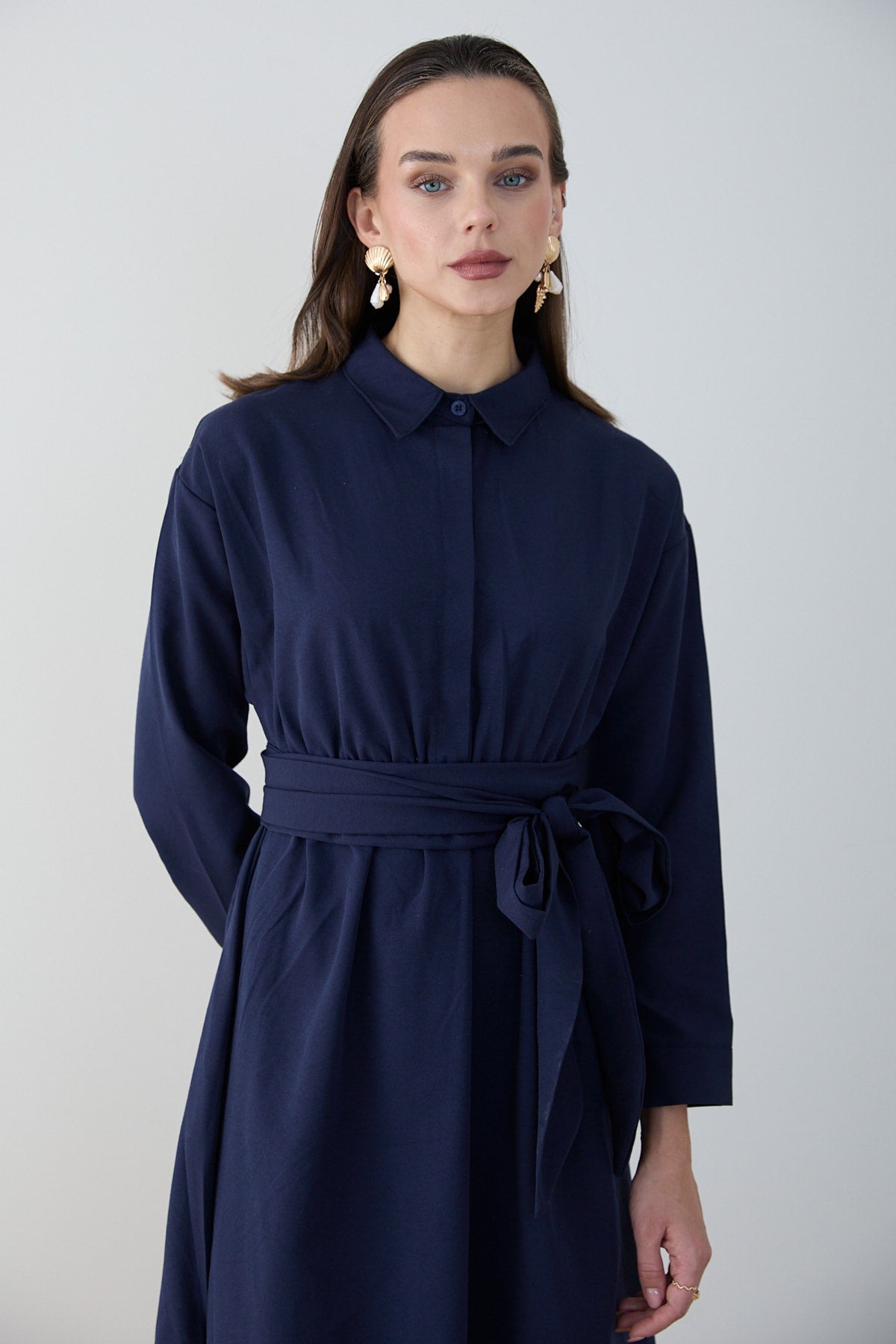 Kuşaklı Poplin Elbise 68-6302