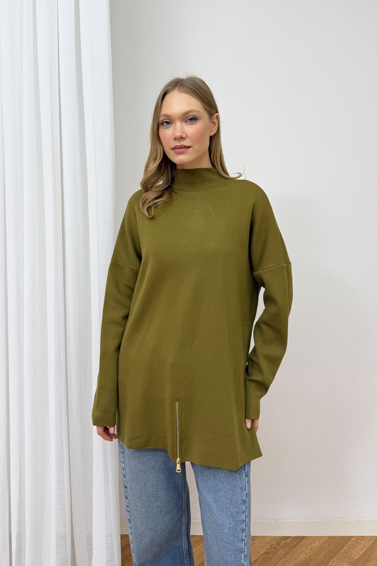 Fermuar Detaylı Triko Tunik 87-2670