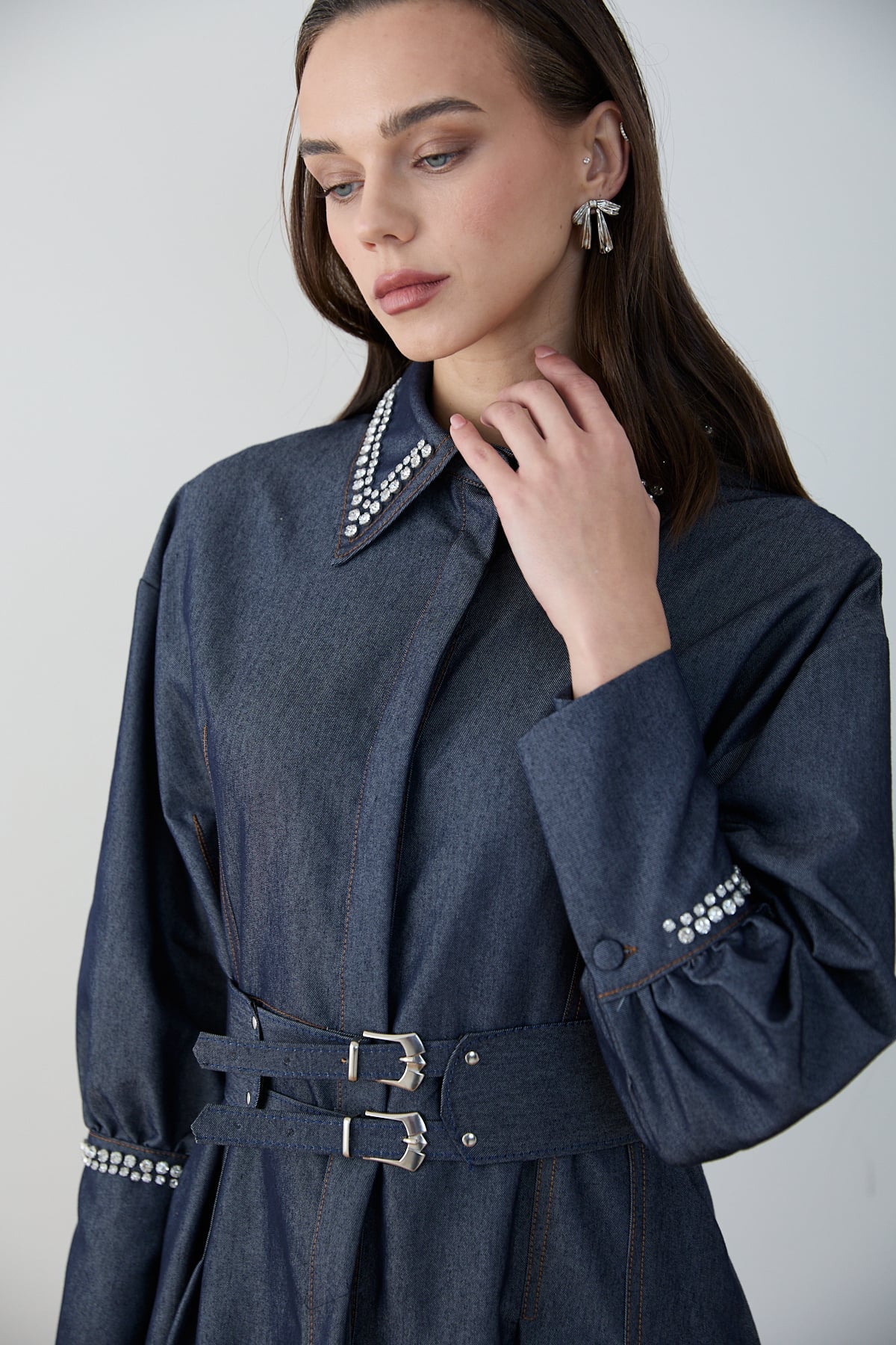 Taşlı Denim Elbise 32-2797